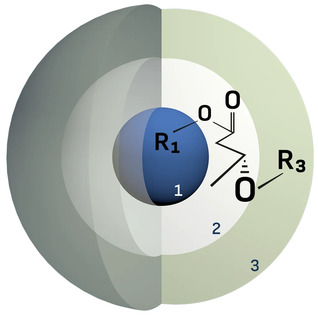 Phase Model with Molecular Formula A 3D visualization of the phase model with molecular formulas.